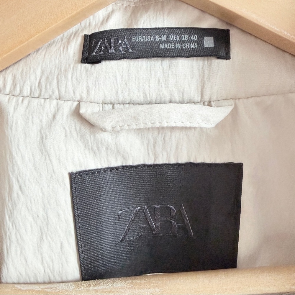 Zara Men's Oversized Fit Trench Coat Crinkle Tan Lightweight NWT S-M Size - Picture 13 of 14